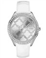GUESS Crystals White Leather Strap