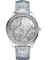 GUESS Crystal Silver Dial Silver Leather Strap