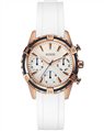 GUESS Ladies Multifunction Rose Gold White Rubber Strap