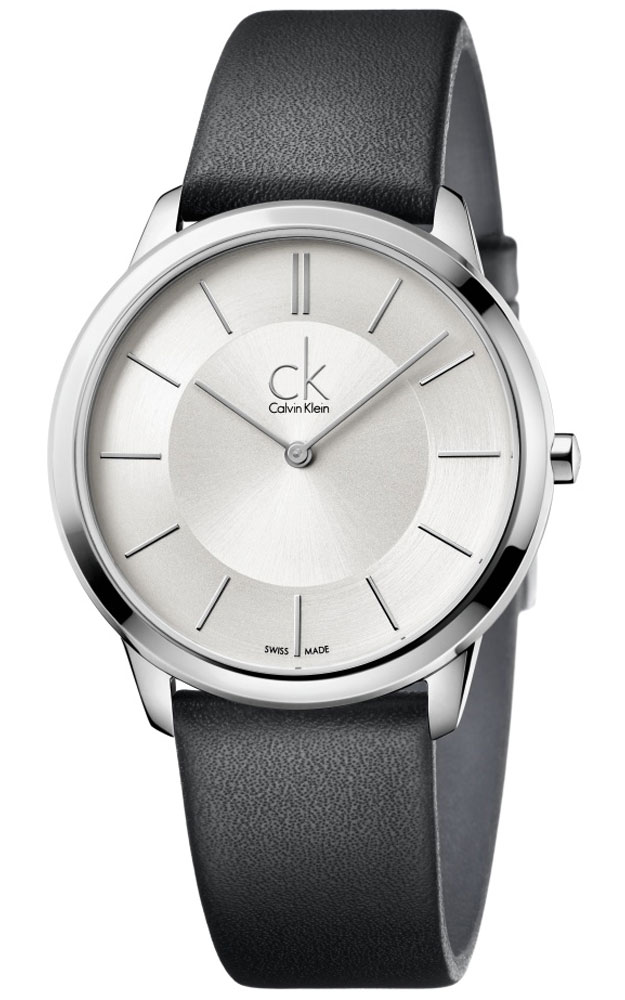 Calvin Klein minimal black leather strap watch