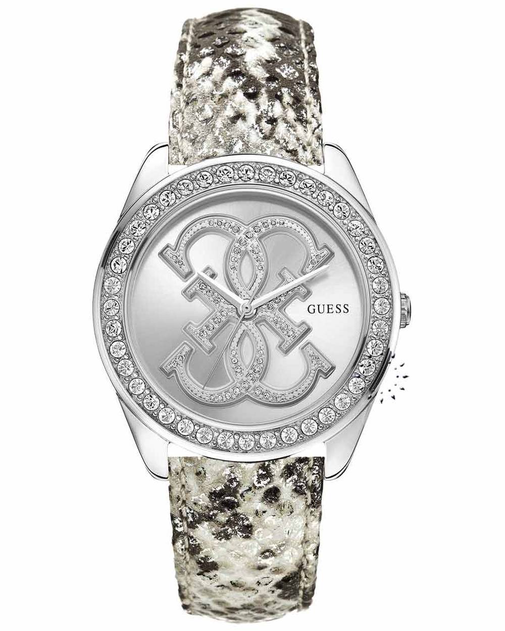 Guess Crystal ladies beige leather strap watch